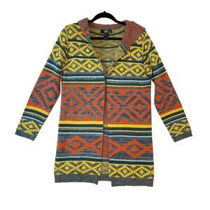 C of C Duster Cardigan Sweater Womens S/M Multicolor Hooded Southwestern Tribal‎